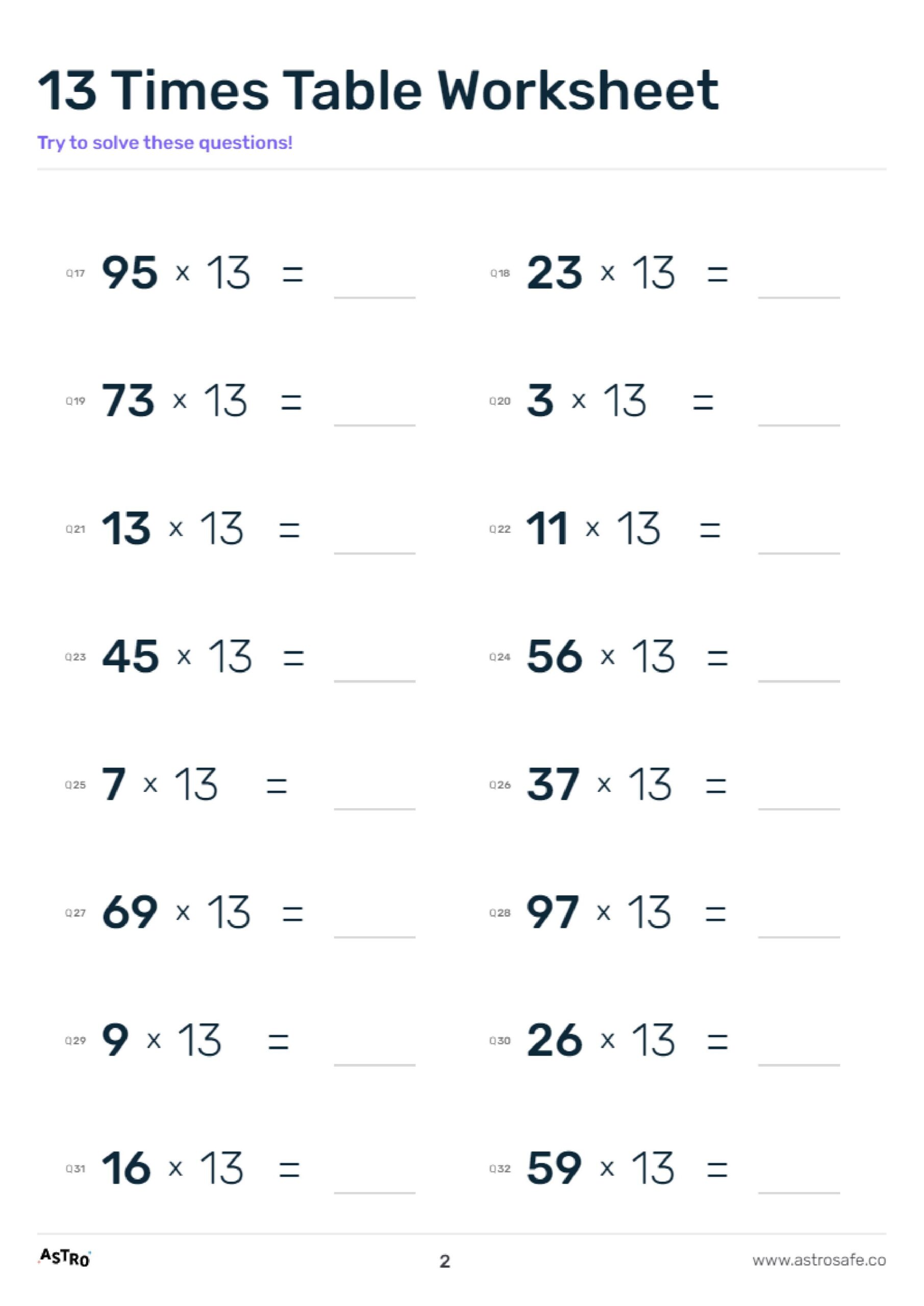 13 Times Table Lessons Printable Worksheets U0026 Charts AstroSafe 13 Times Table Lessons Printable Worksheets U0026 Charts AstroSafe