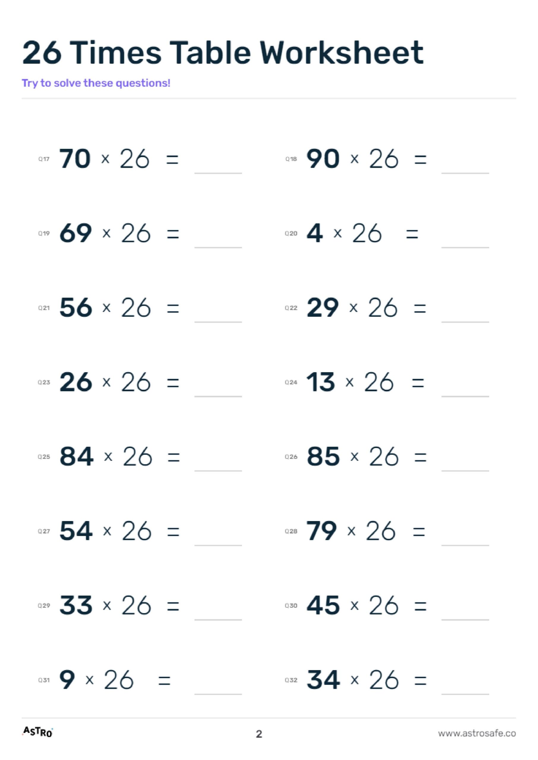 26 Times Table Lessons Printable Worksheets U0026 Charts AstroSafe 26 Times Table Lessons Printable Worksheets U0026 Charts AstroSafe