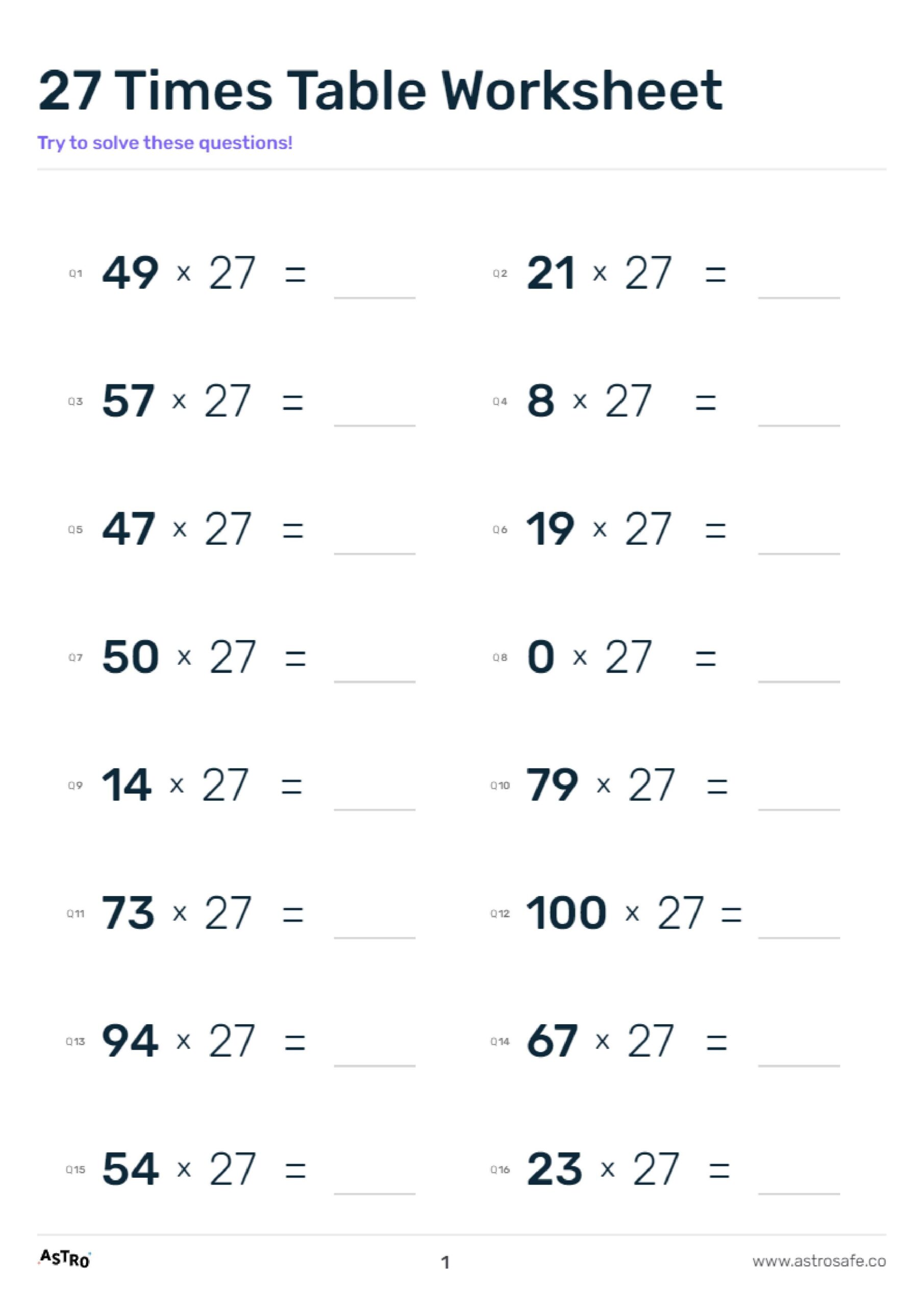 27 Times Table Lessons Printable Worksheets U0026 Charts AstroSafe 27 Times Table Lessons Printable Worksheets U0026 Charts AstroSafe