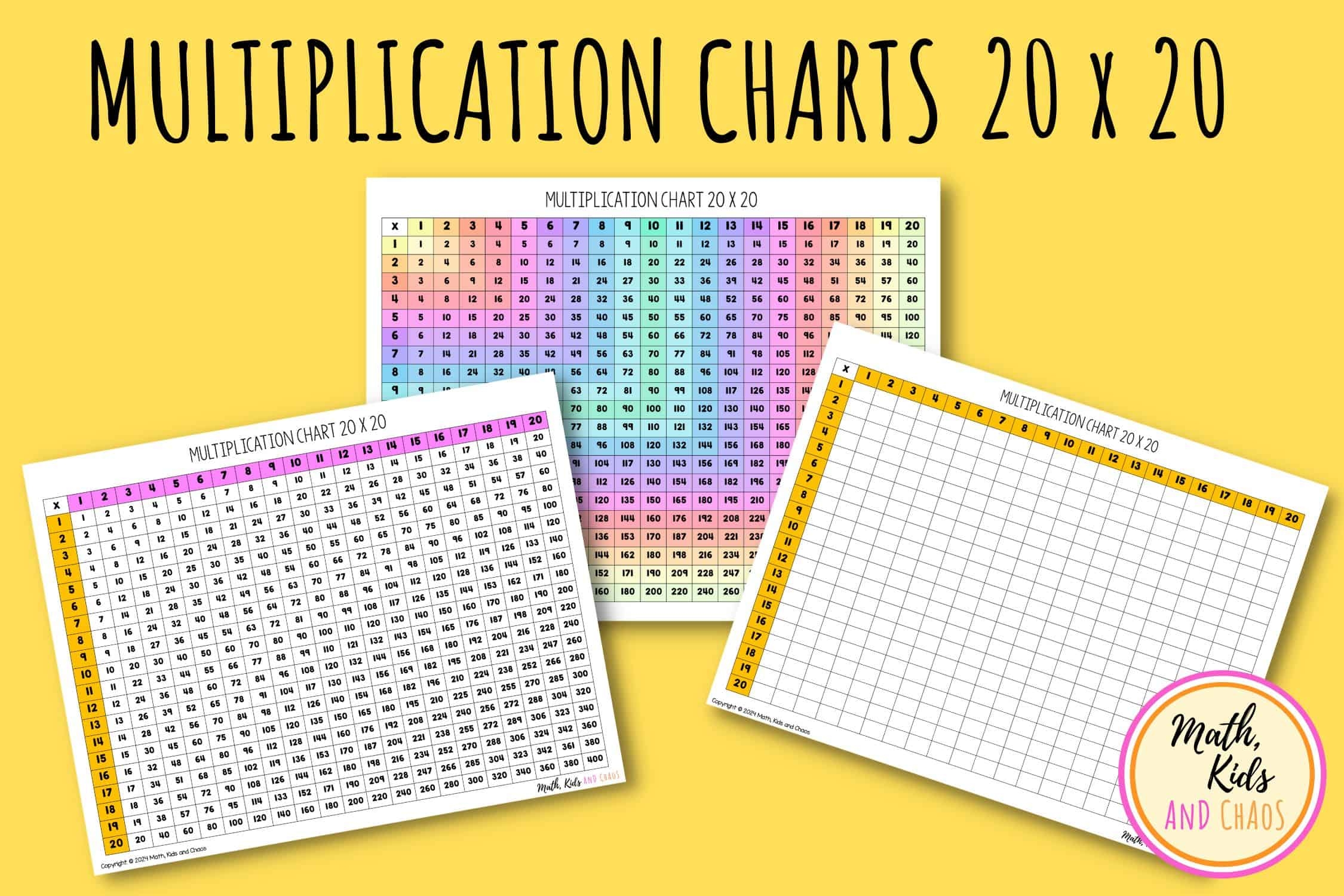 Multiplication Chart 20 X 20