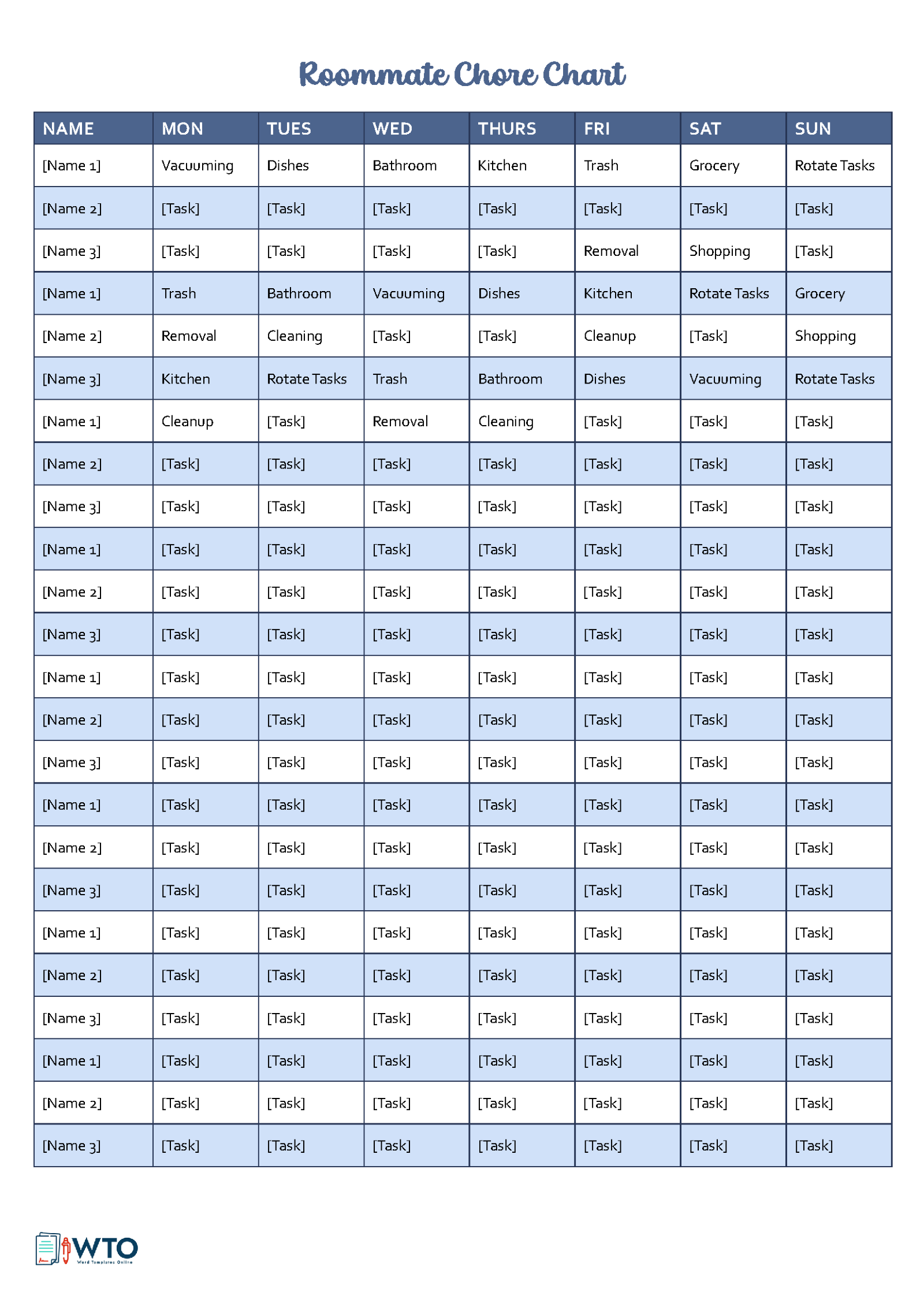 10 Free Roommate Chore Charts Printable 