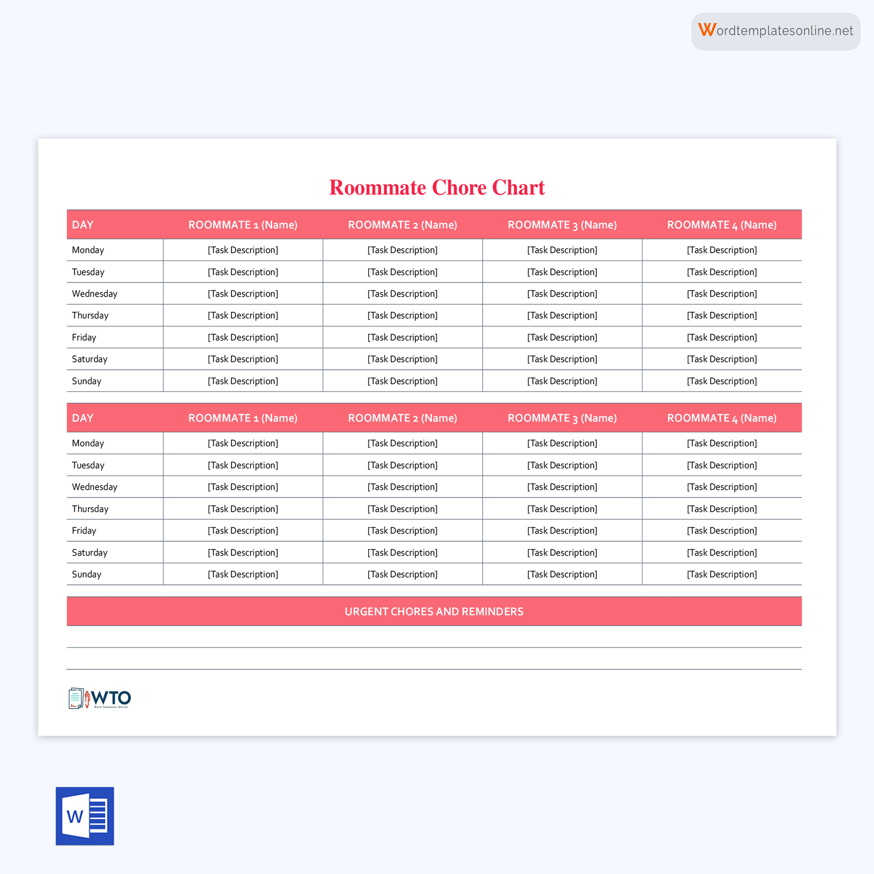 10 Free Roommate Chore Charts Printable 