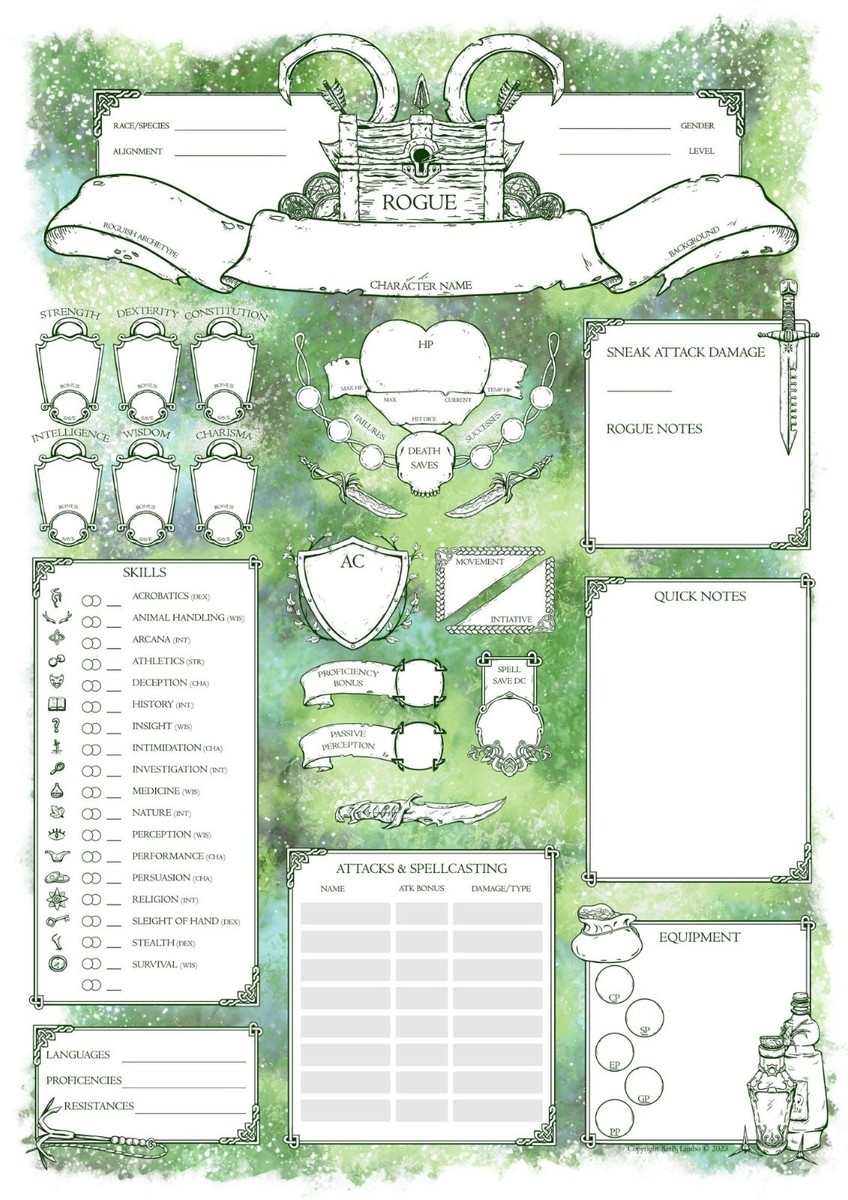 10 Pack Dungeons And Dragons DnD 5e Rogue Character Sheets Fantasy RPG Player EBay