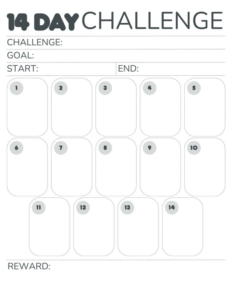 14 Day Challenge Calendar Free Printable Tracker
