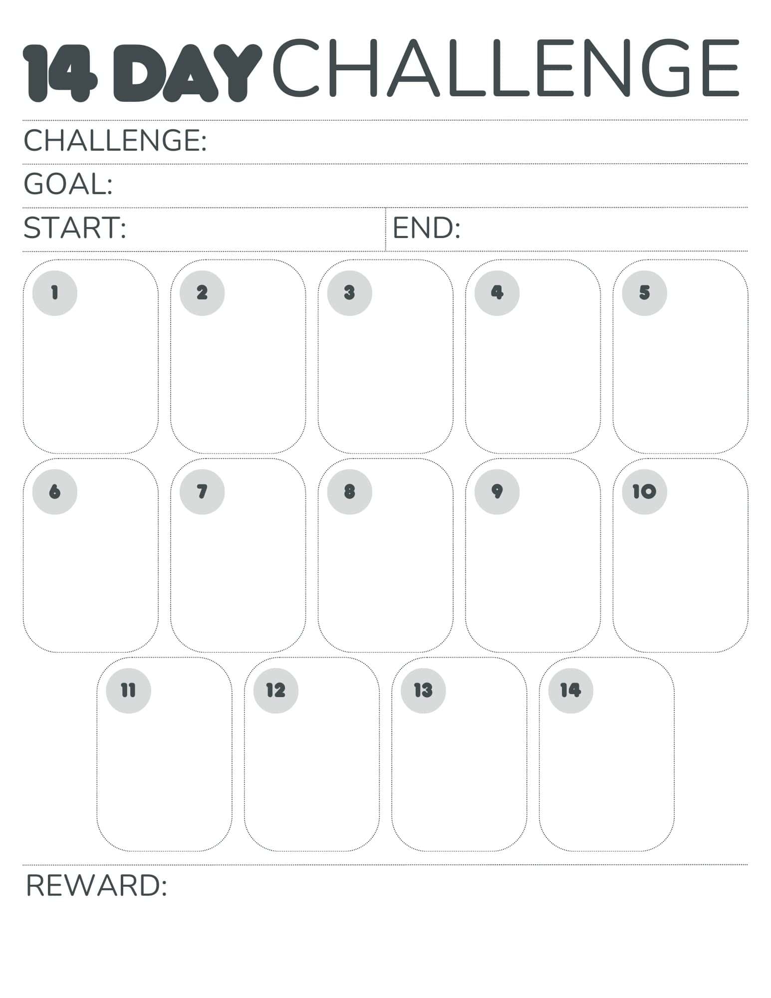 14 Day Challenge Calendar Free Printable Tracker