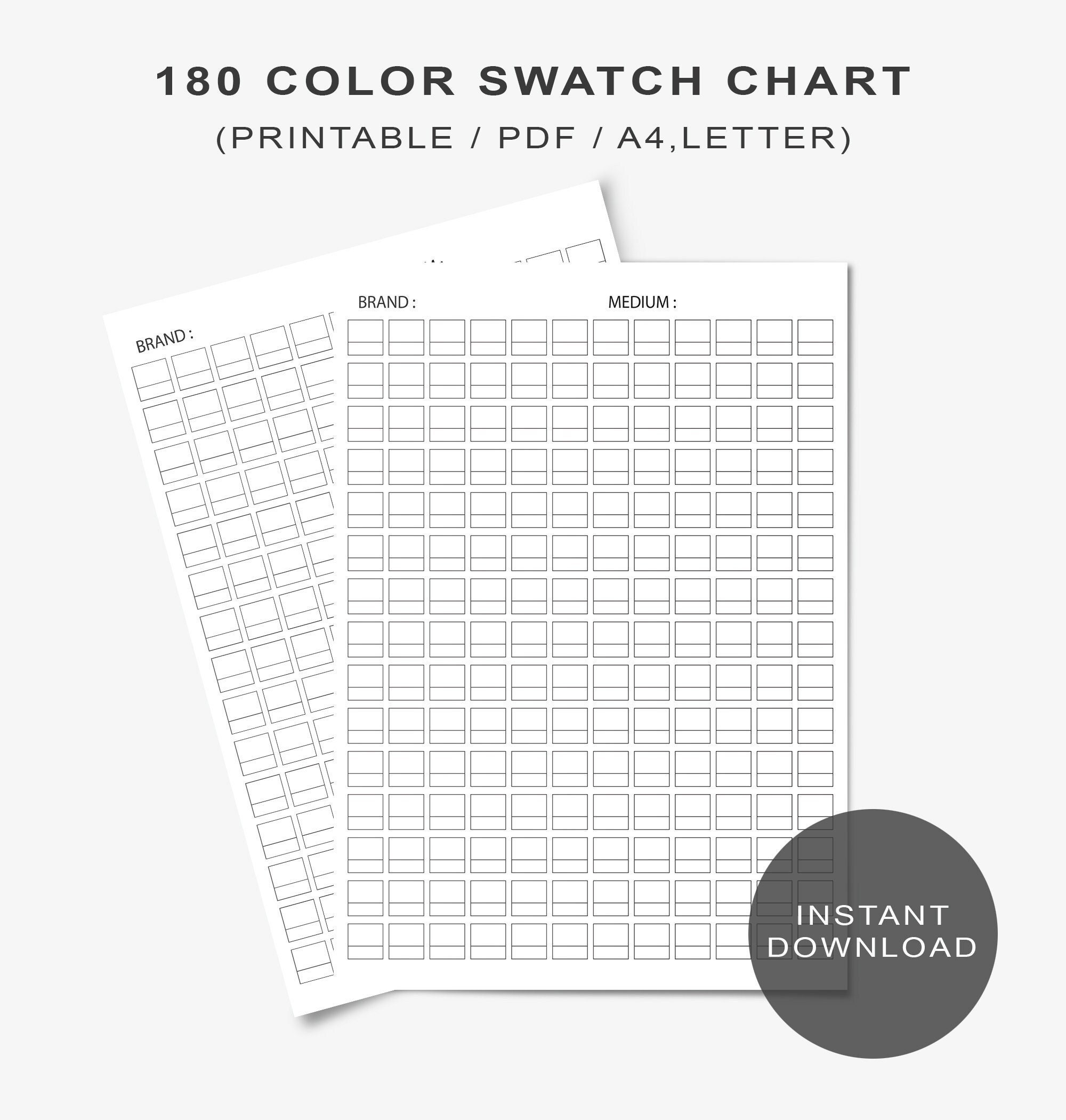 180 Color Swatch Chart Digital Printable 180 Color Swatch Chart Template PDF DIY Color Chart Watercolor Pencil Pastel Color Template Etsy