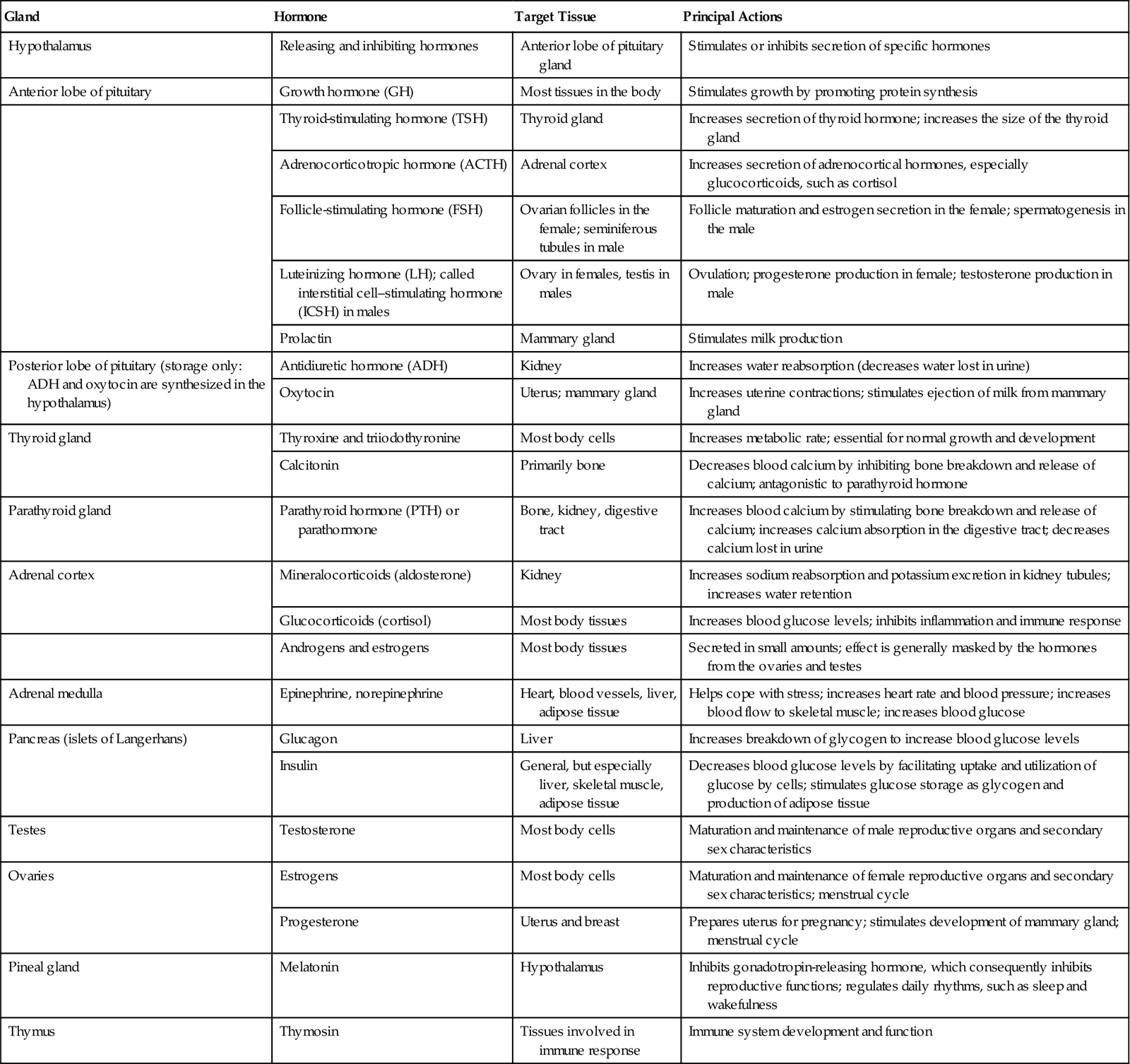 Endocrine Glands And Hormones Chart Printable