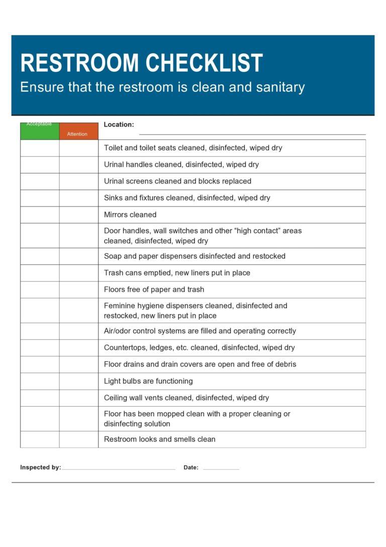 42 Printable Bathroom Cleaning Checklists Word PDF Excel 