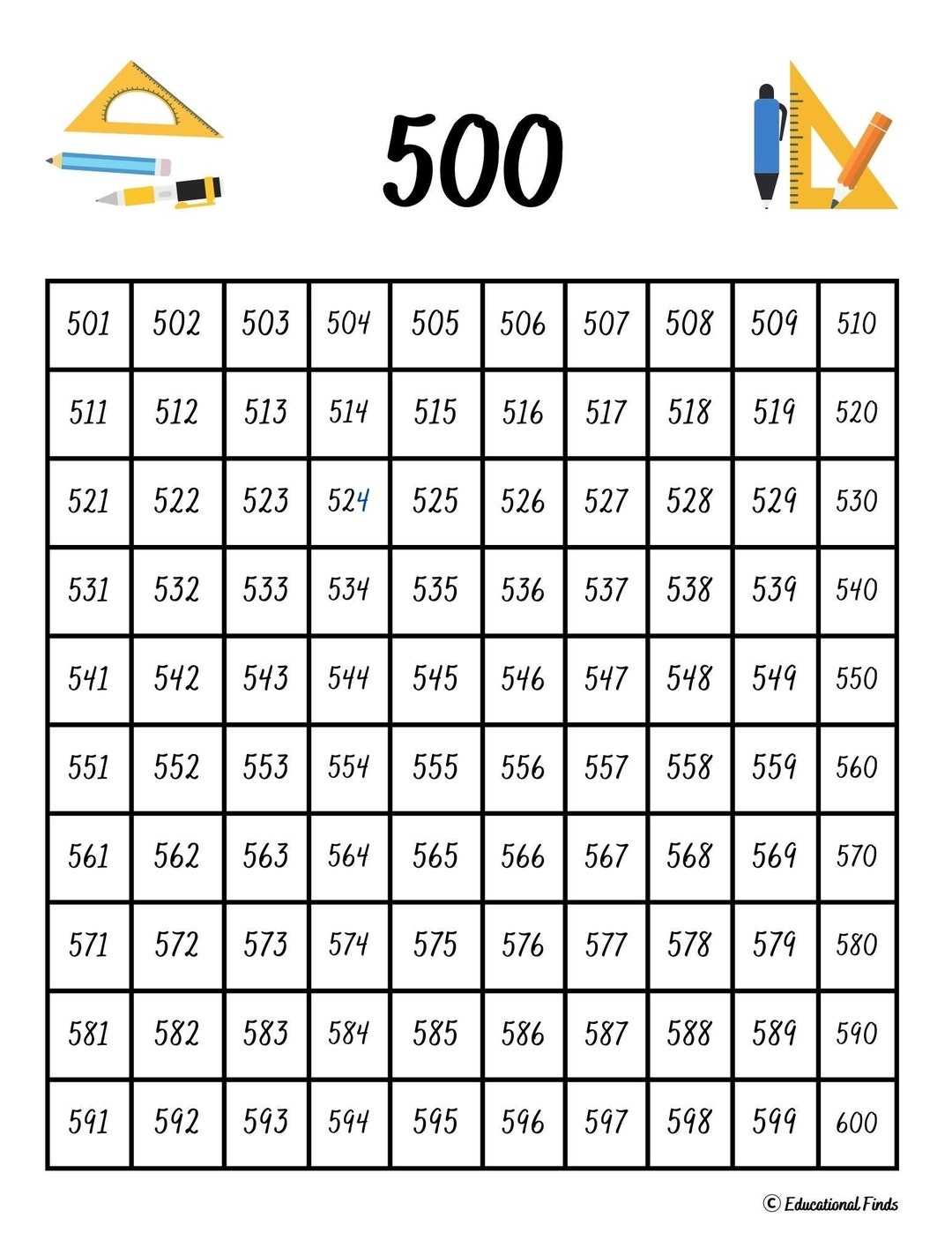 500 Chart Digital Printable Etsy