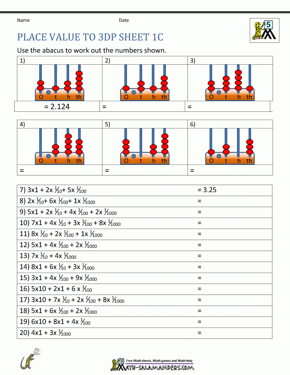 Place Value Chart Printable In Spanish