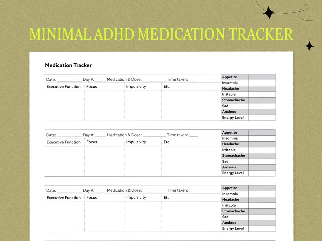 ADHD Medication Tracker Digital Printable Worksheet Side Effect Log Etsy