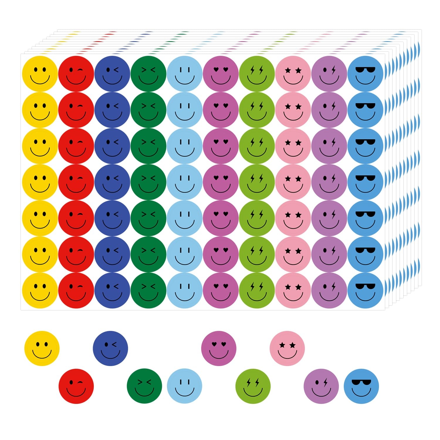 Amazon ANSTROUT 6000 Pieces Happy Smile Face Stickers For School Reward Behavior Chart 3 8 Inch In Diameter Round Colorful Reward Labels 10 Styles Happy Face Stickers For Teachers 50 Sheets Toys Games