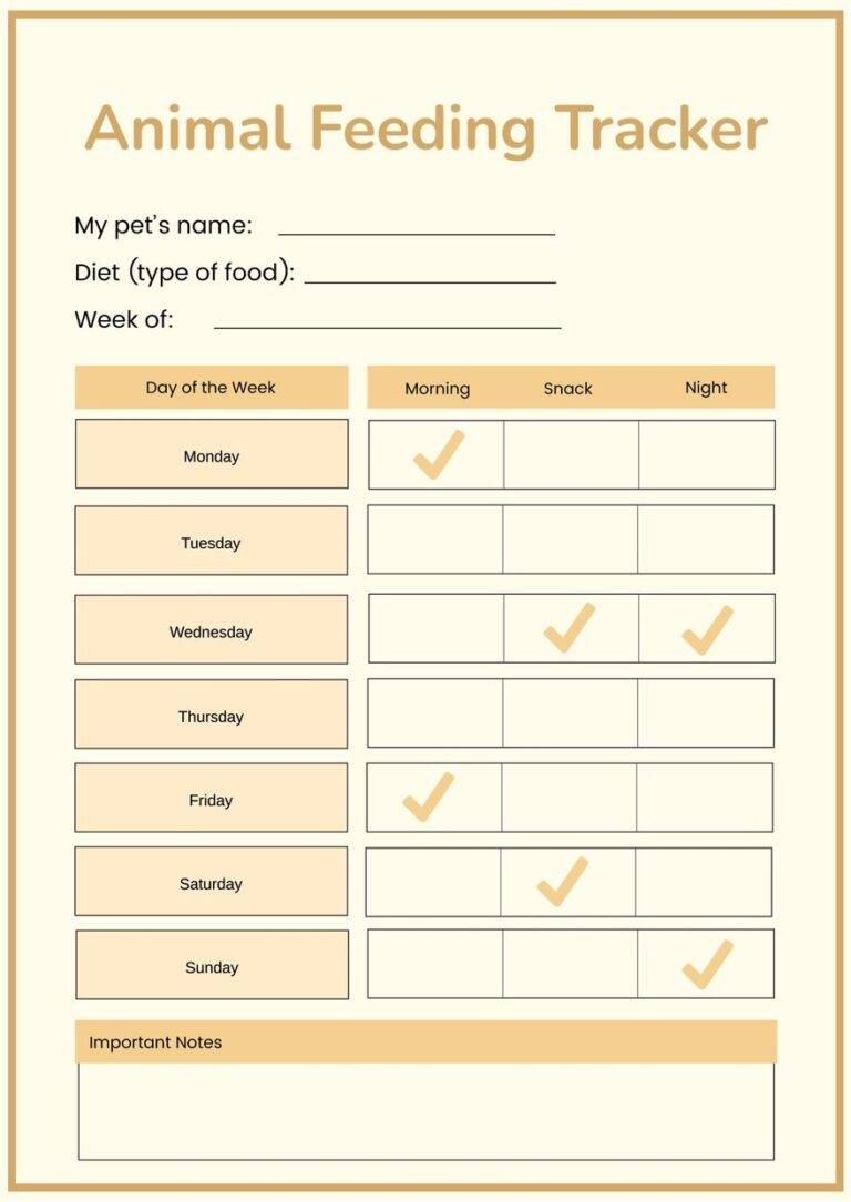 Animal Feeding Chart In Illustrator PDF Download Template