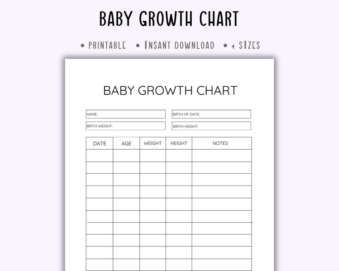 Baby Growth Chart Printable child Growth Chart baby Height Weight Chart baby Measurament Tracker baby Height Weight Tracker Etsy