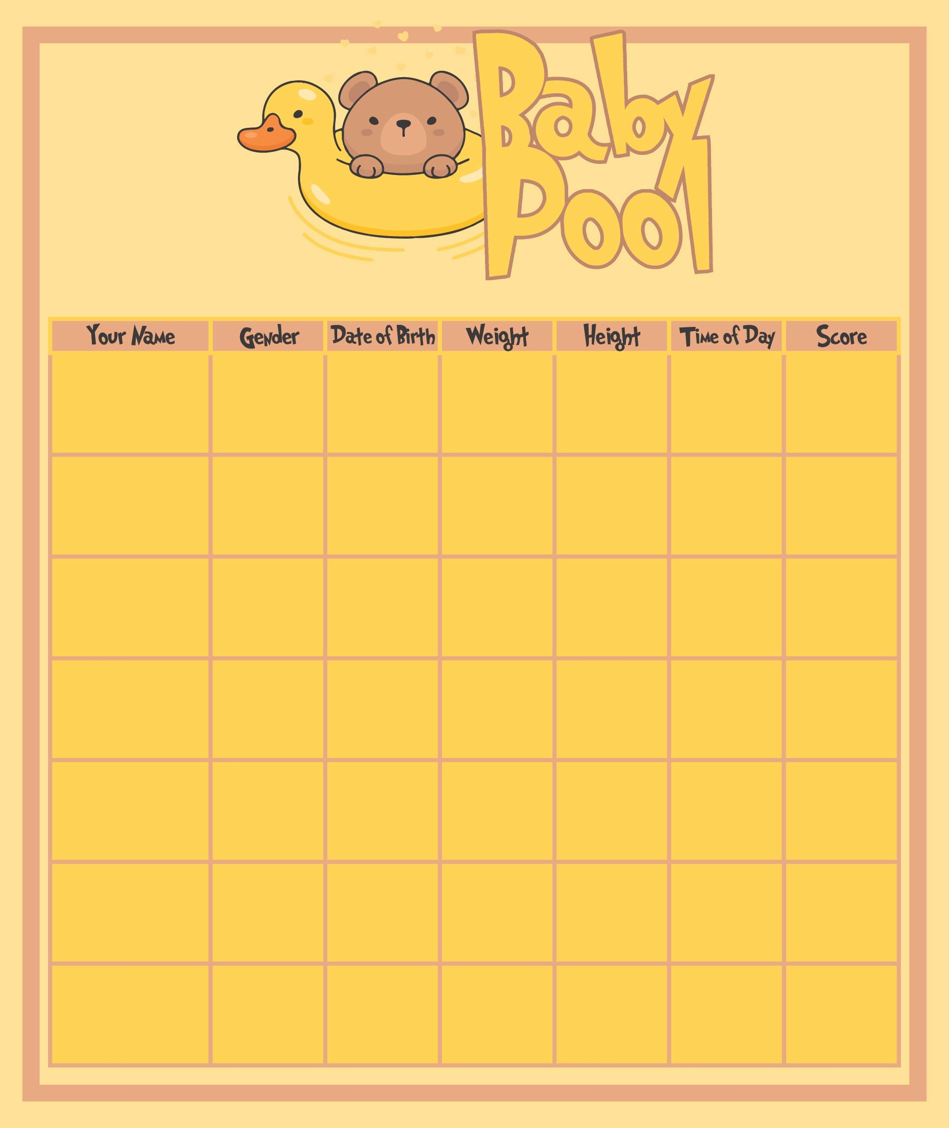 Baby Pool Baby Shower Guess The Date Guess Baby Weight Chart Weight Chart Baby Shower Guess The Due