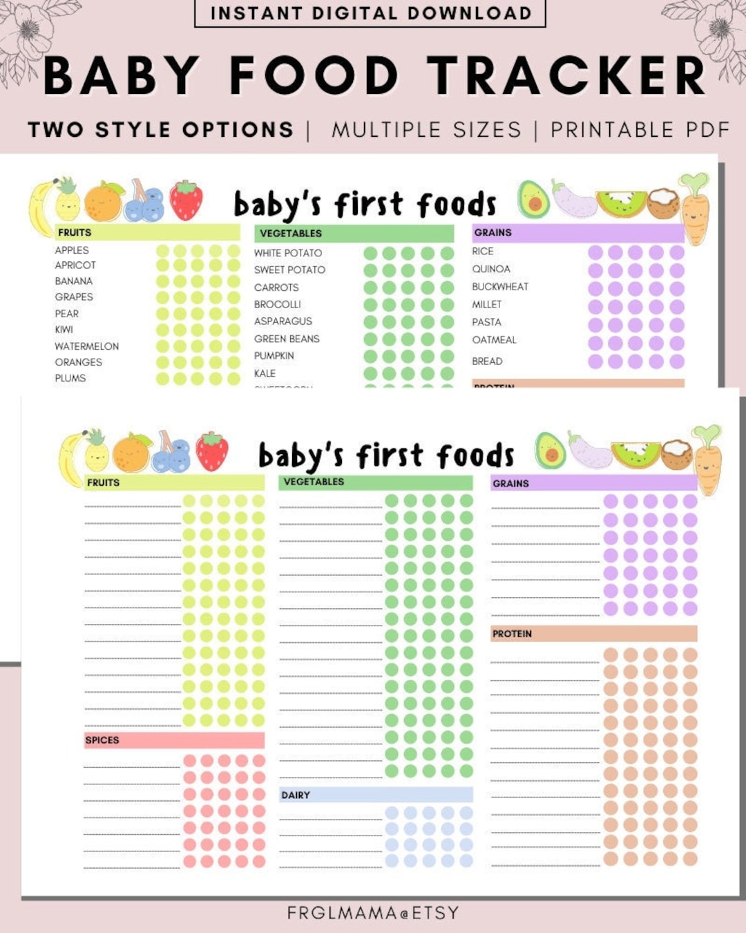 Baby s First Foods Tracker Printable Food Log PDF Etsy