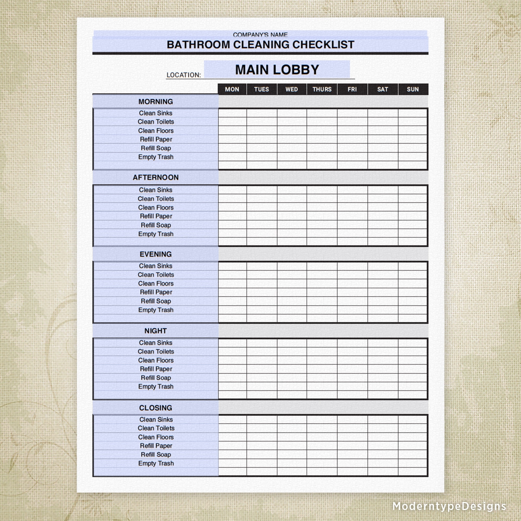 Bathroom Cleaning Checklist Printable Form Restroom Clean Schedule Digital File Chart Instant Download Editable Custom Template Ccl002 Etsy