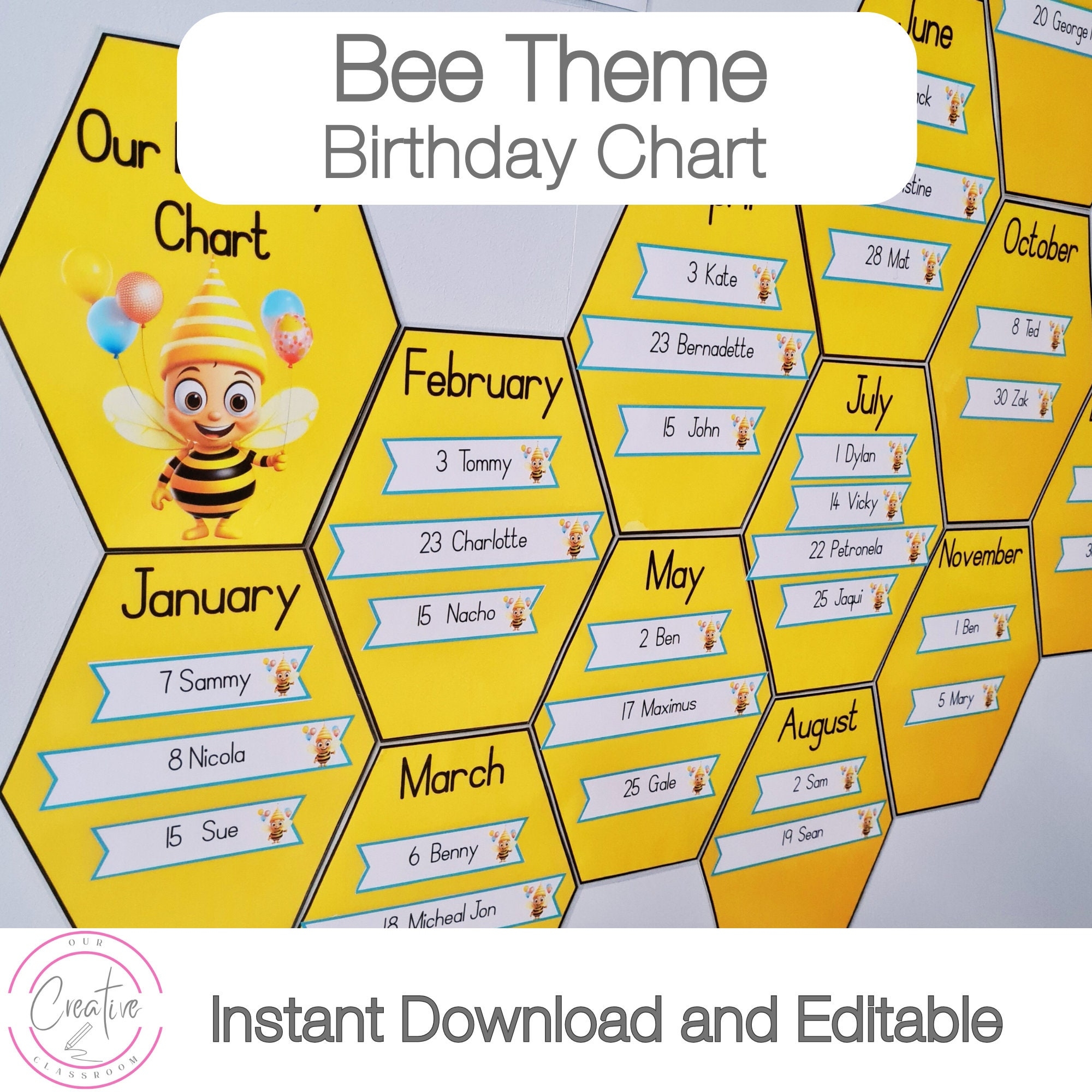 Buy Bee Themed Classroom Birthday Chart Ideas Printable Birthday Charts For Kindergarten Instant Download A4 8 3