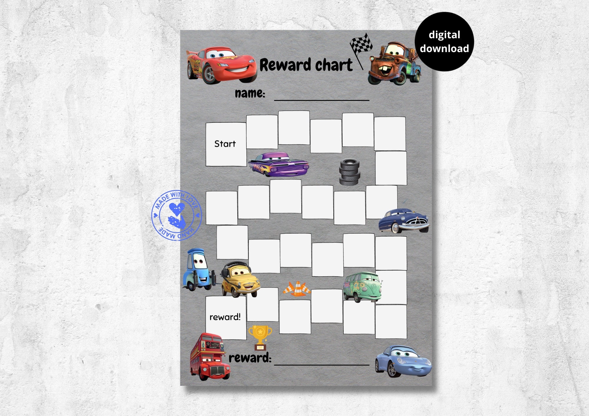 Cars Reward Chart For Kids Lightning Mcqueen Mater Cars Movie Behaviour Chart Habit Tracker A4 Etsy
