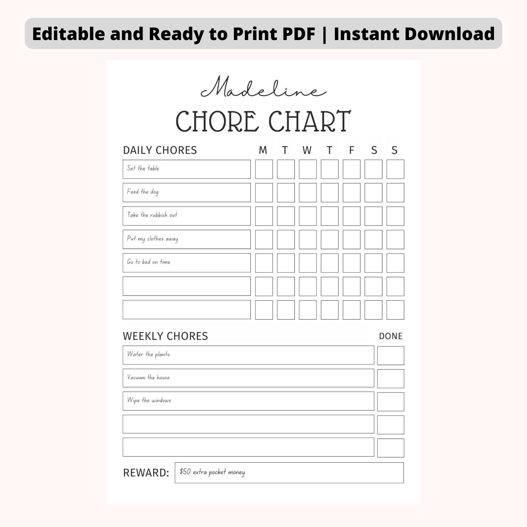 Child Chore Chart Etsy