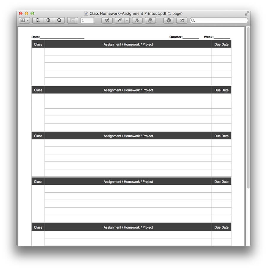 Class Homework Chart Template MacTemplates