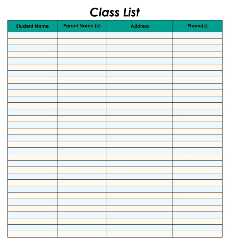Class List Blank 10 Free PDF Printables Printablee
