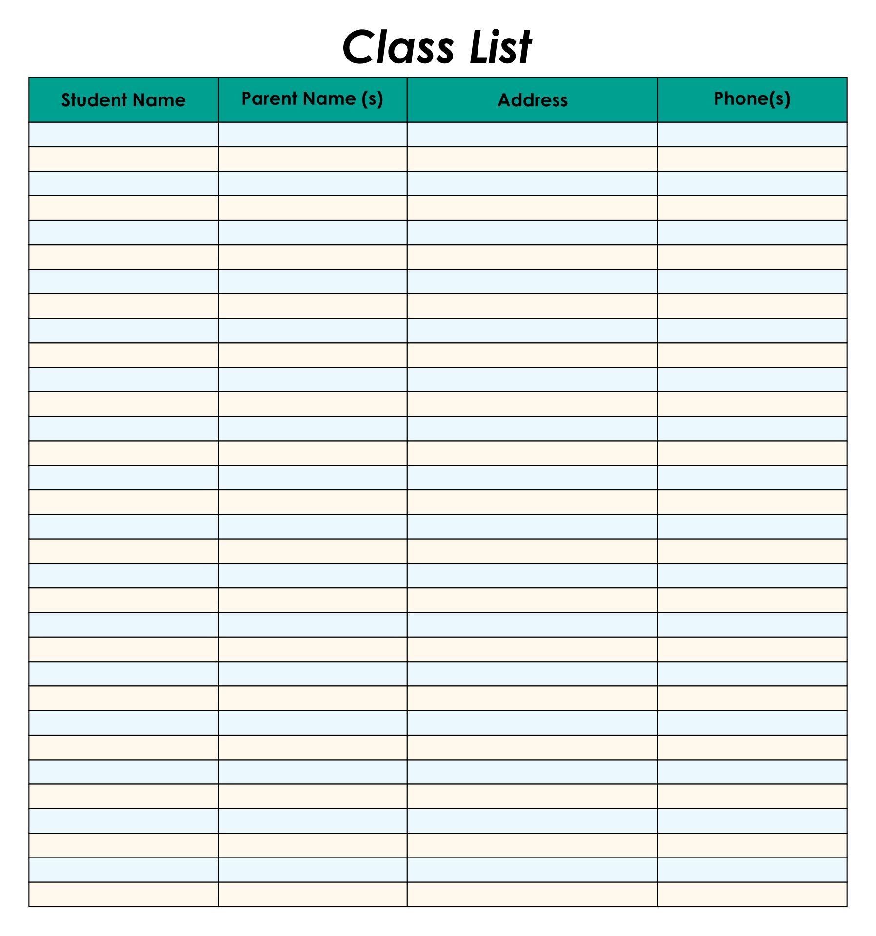 Class List Blank 10 Free PDF Printables Printablee