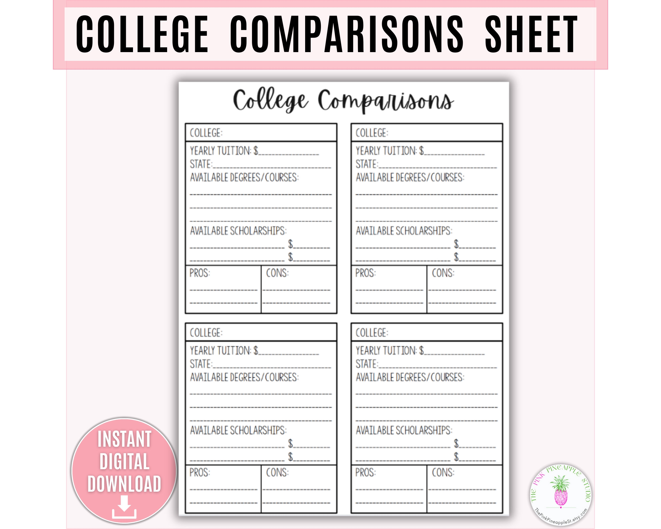College Comparison Printable College Tour Worksheet School 