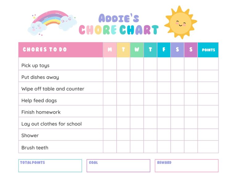 Customizable Kids Chore Chart Etsy