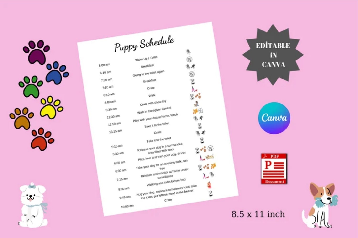 Customizable Puppy Schedule Printable Daily New Dog Routine