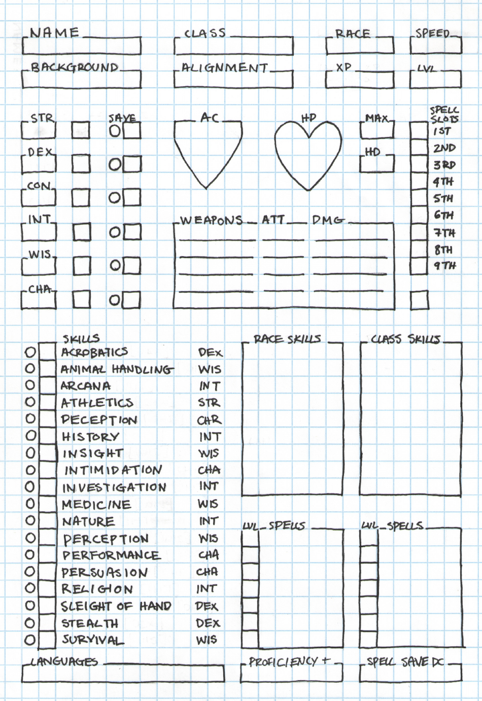 D d Character Sheet Graph Paper Download Printable PDF Templateroller