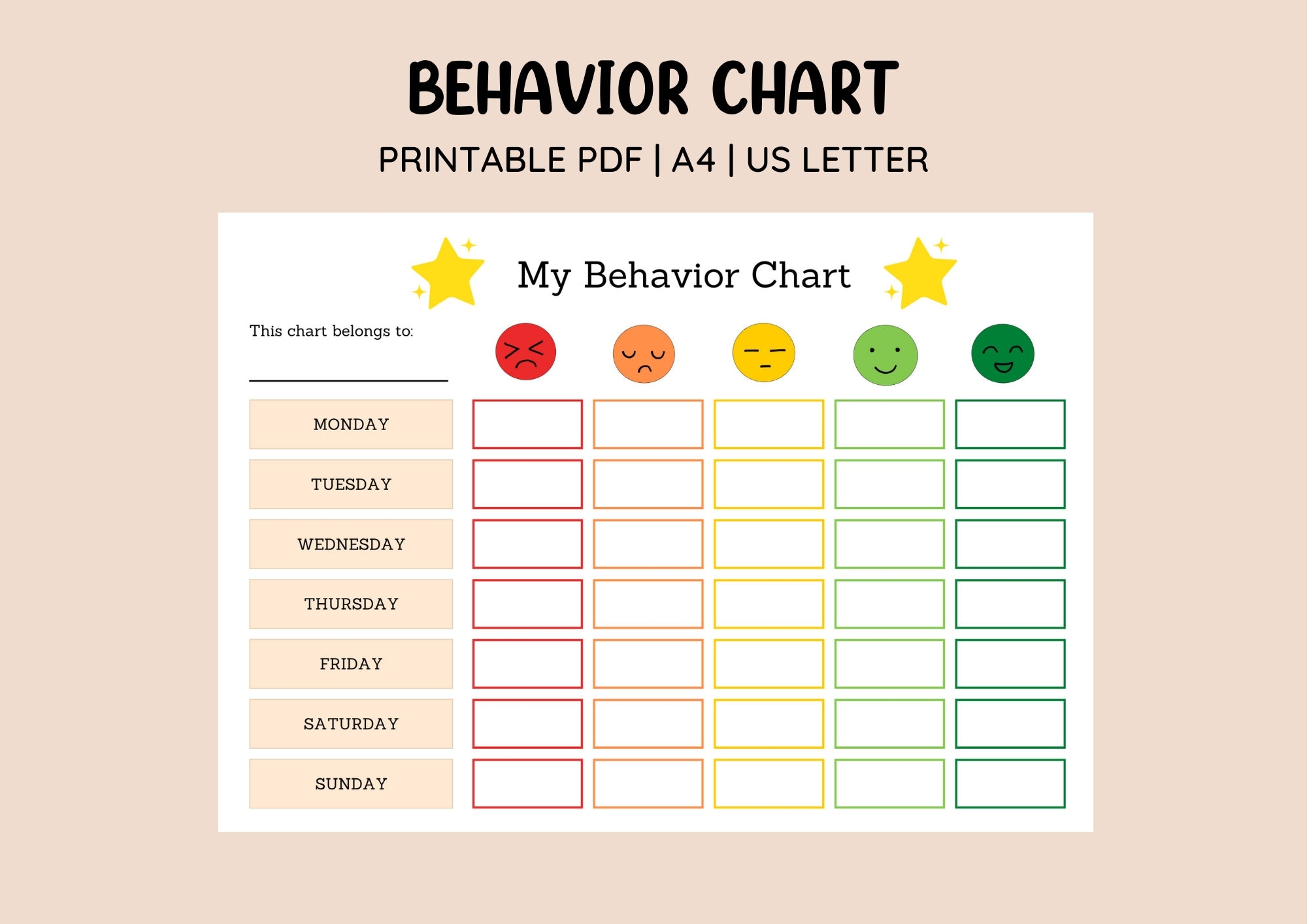 Printable Behavior Chart For Autistic Kids