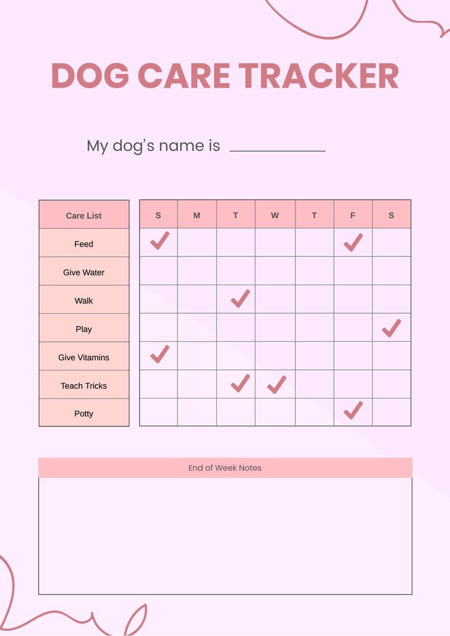 Daily Dog Care Chart In Illustrator PDF Download Template