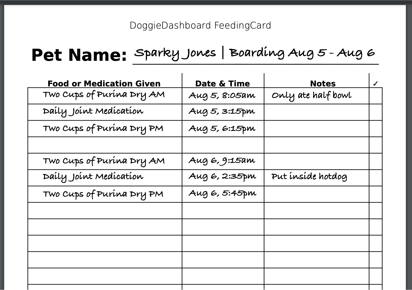 Daily Feeding Spreadsheet For Dog Daycares And Kennels Daily Feeding Spreadsheet For Dog Daycares And Kennels