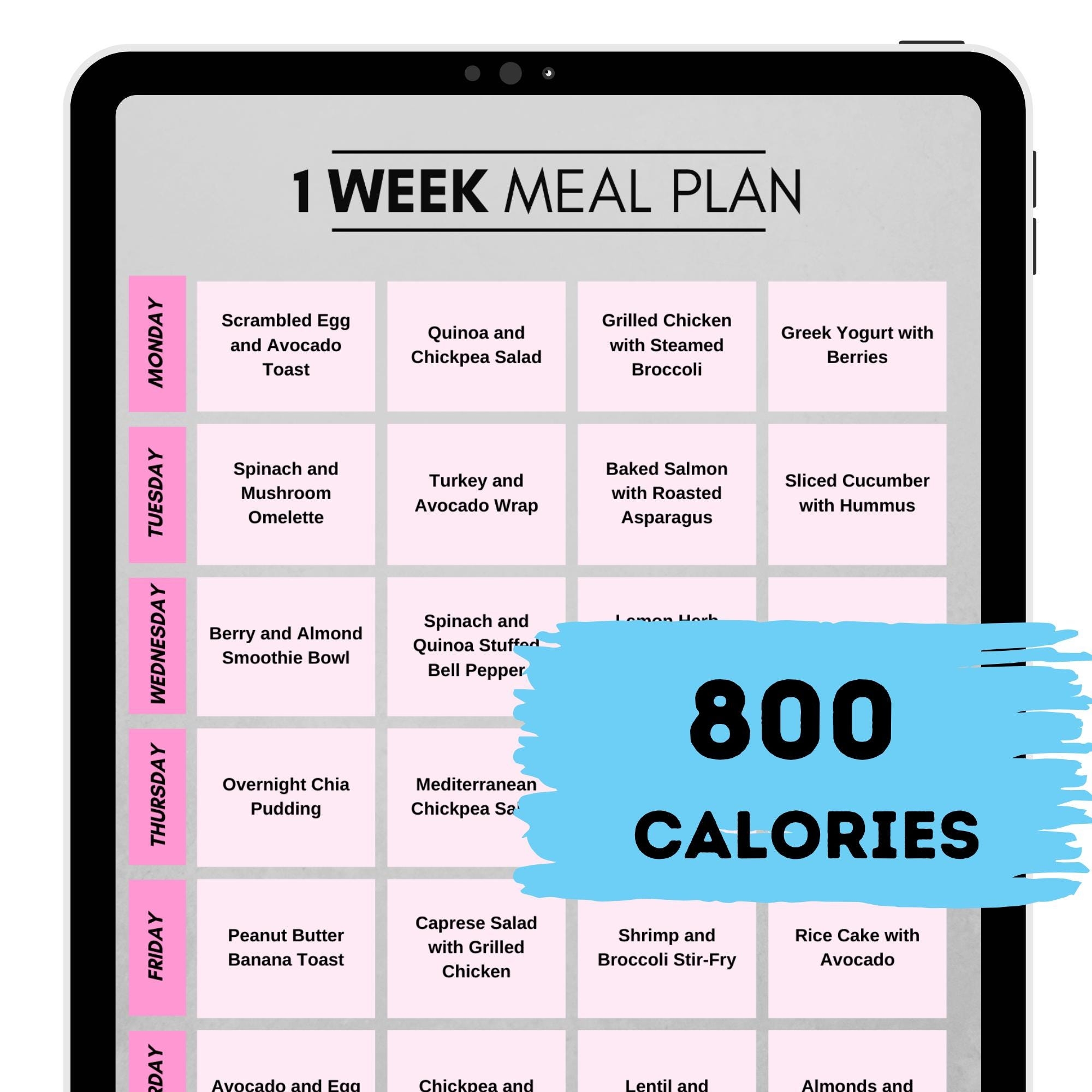 Diet Plan Weekly 800 Calorie Meal Plan With Recipes Low Calorie Deficit Meal Plan 7 Day Diet Plan For Weight Loss Printable Diet Program PDF Etsy