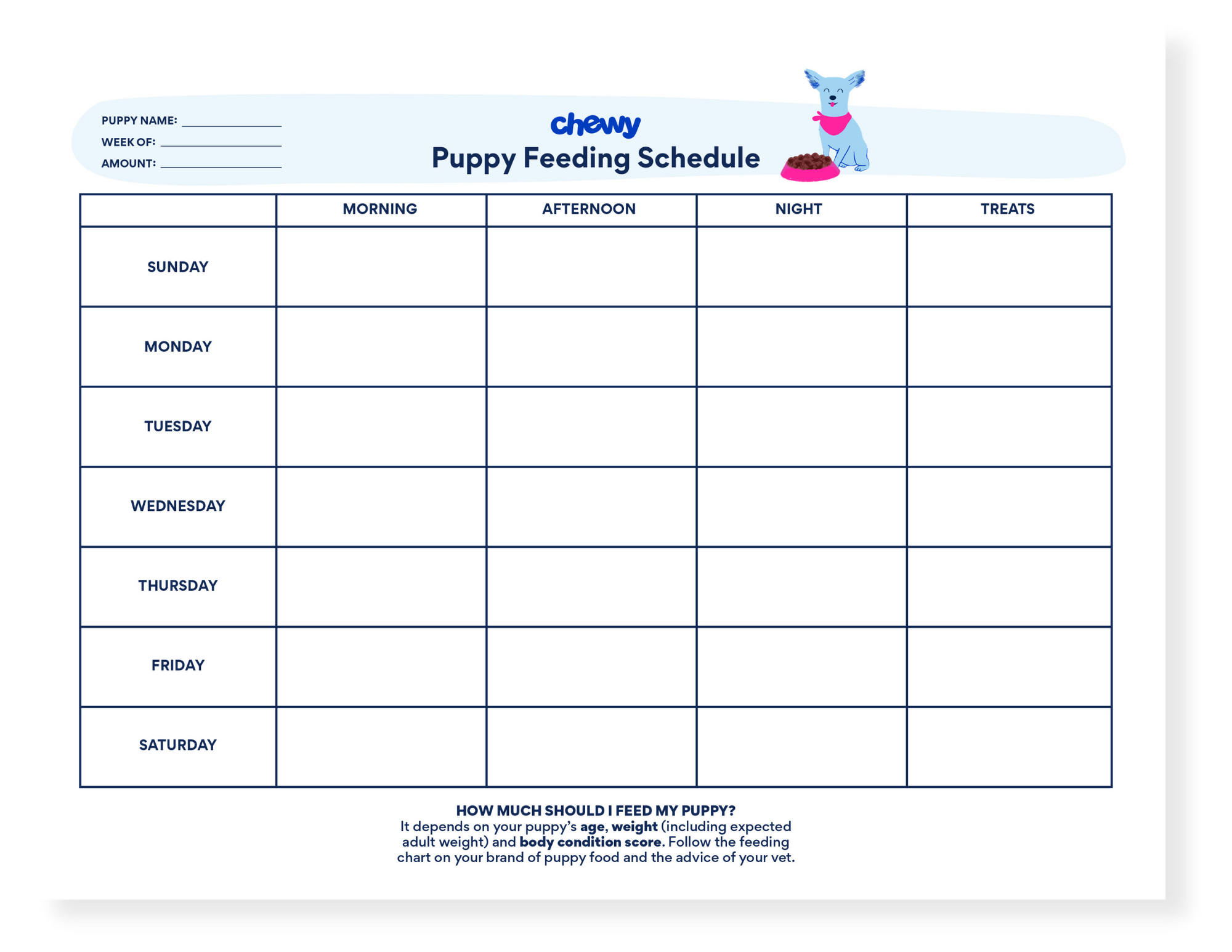 Blank Printable Pet Feeding Chart Template