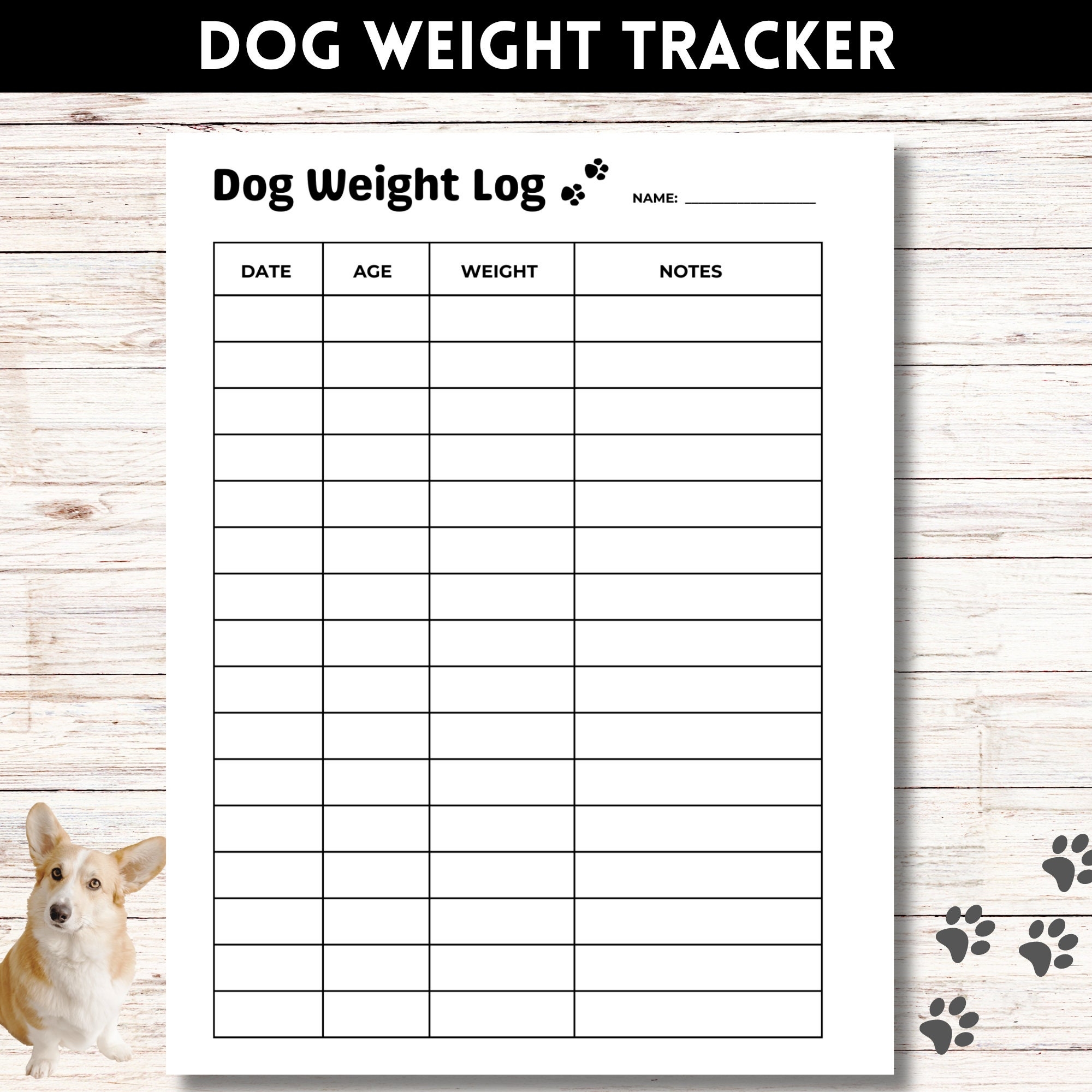 Dog Weight Log Pet Weight Tracker Puppy Weight Tracking Chart Printable PDF Etsy