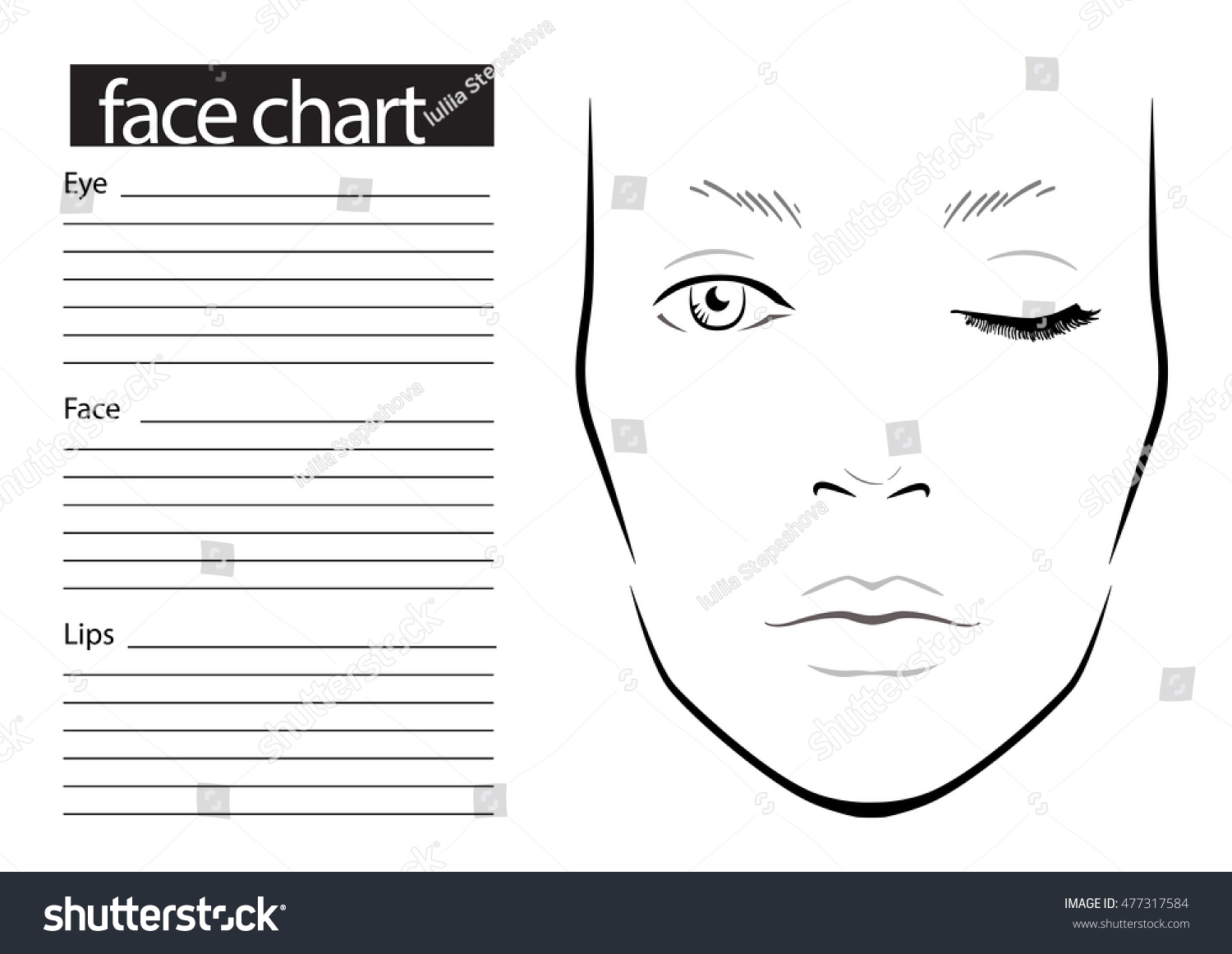 Face Chart Makeup Artist Blank Template Stock Vector Royalty Free 477317584 Shutterstock