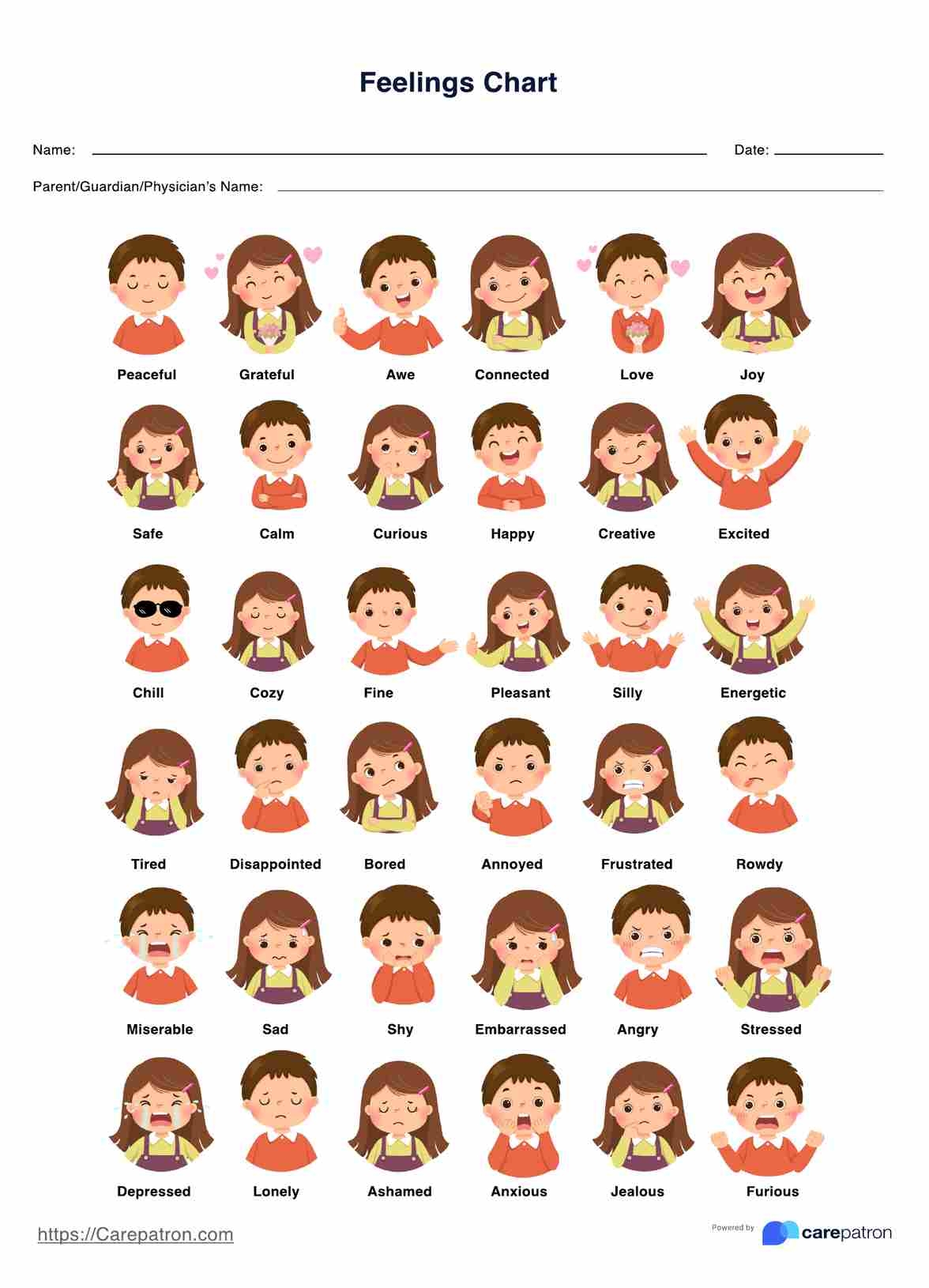 Emotion Chart For Kids Free Printable