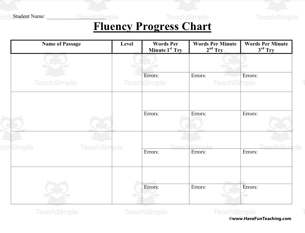 Fluency Progress Chart By Teach Simple Fluency Progress Chart By Teach Simple