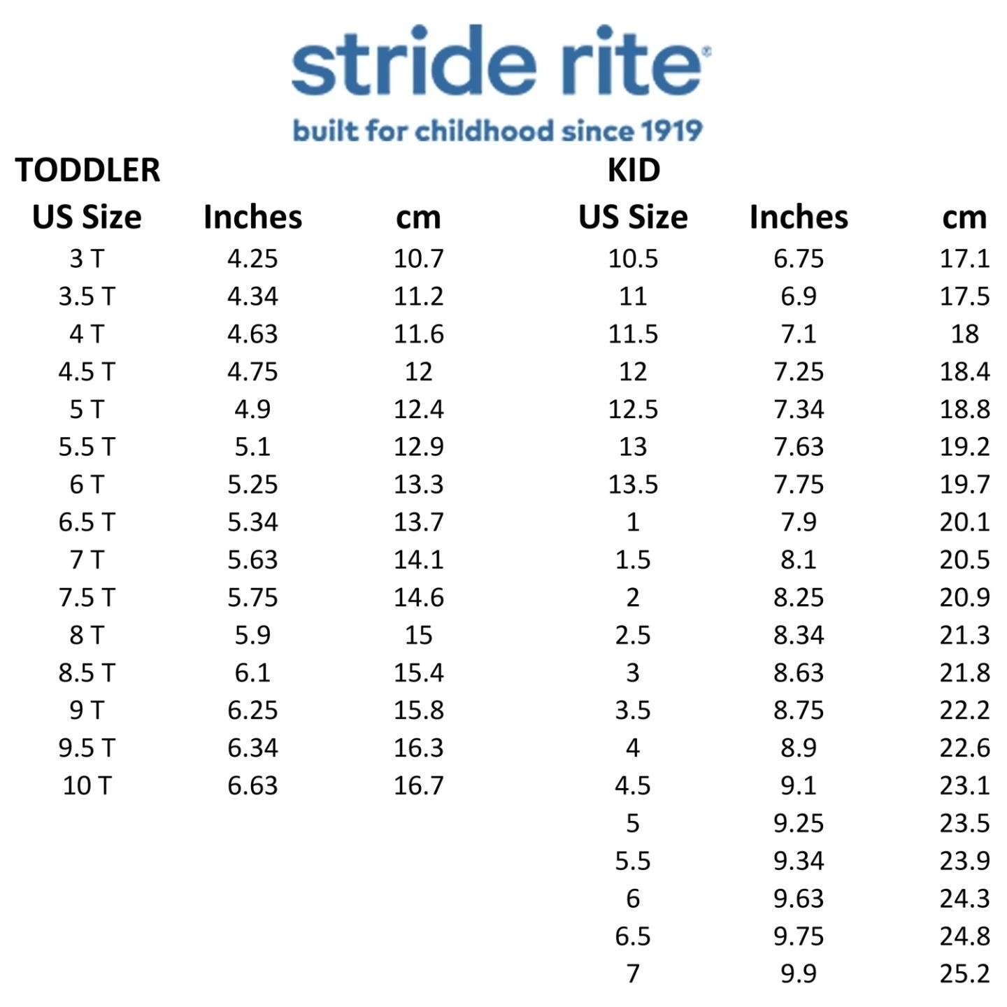 Foot Measure Stride Rite Printable Size Guide Size Guide Stride Rite Baby Shoe Size Chart Stride