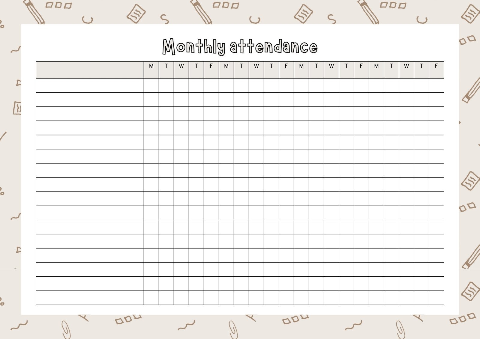 Printable Student Attendance Chart