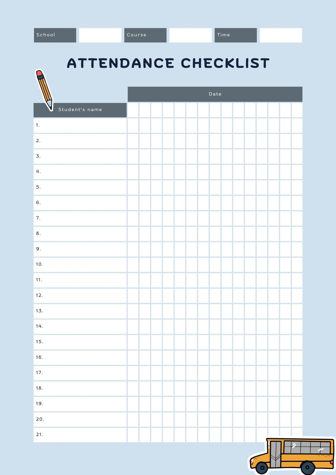 Classroom Attendance Chart Printable