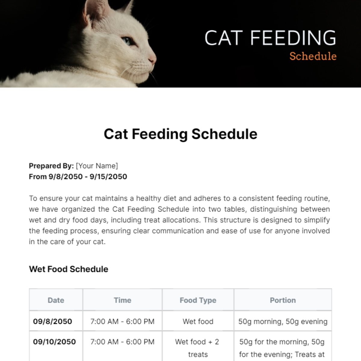 Free Cat Feeding Schedule Template To Edit Online