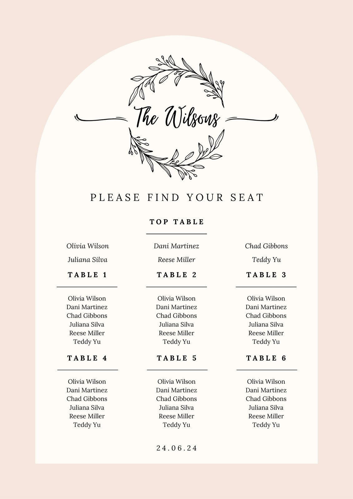 Free Printable Seating Chart Template Wedding