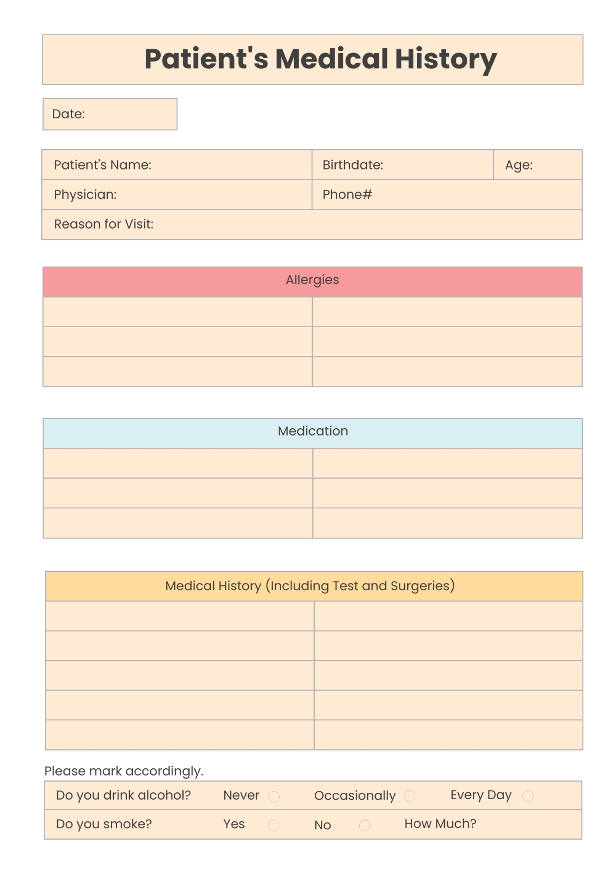 Free Patient Chart Templates Editable And Printable