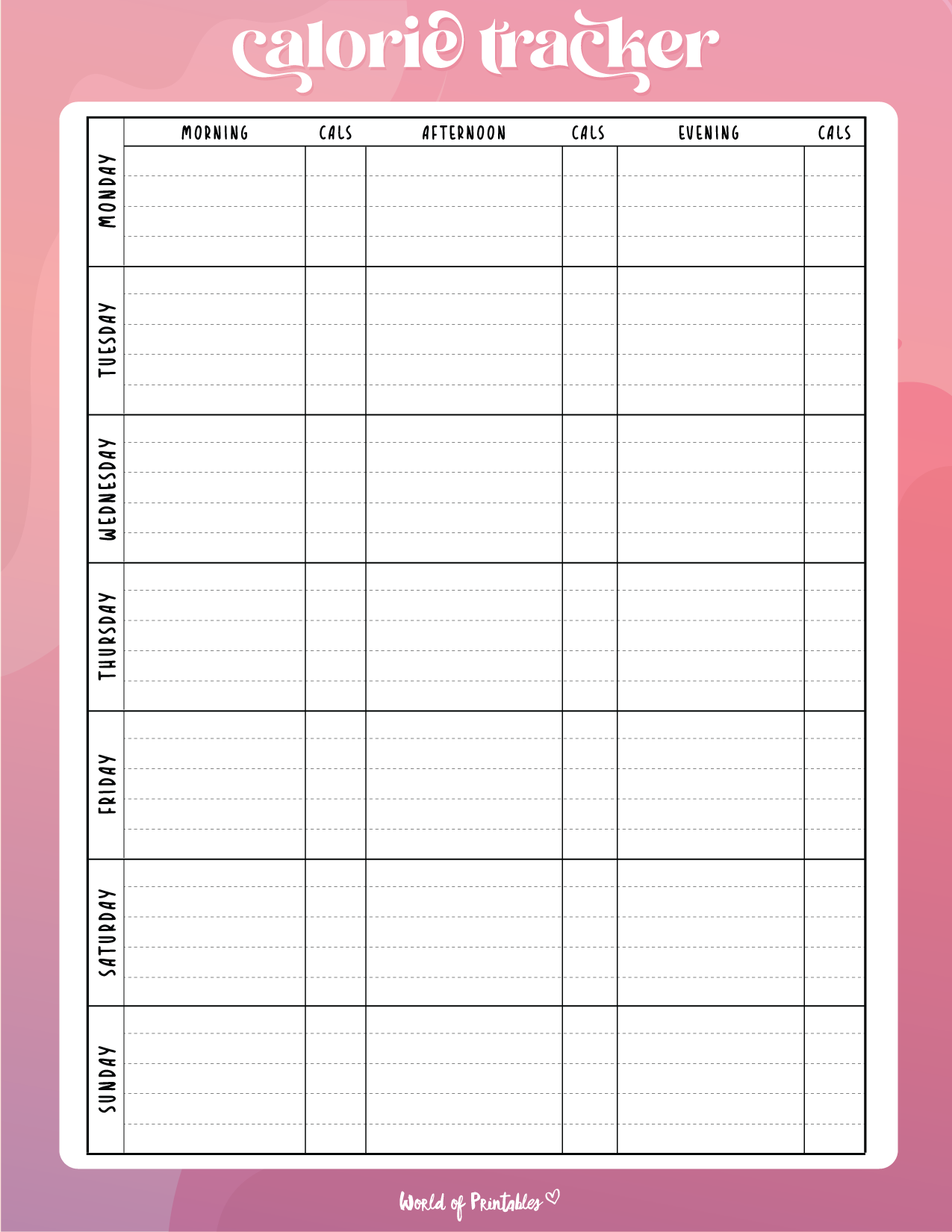 Free Printable Calorie Tracker World Of Printables
