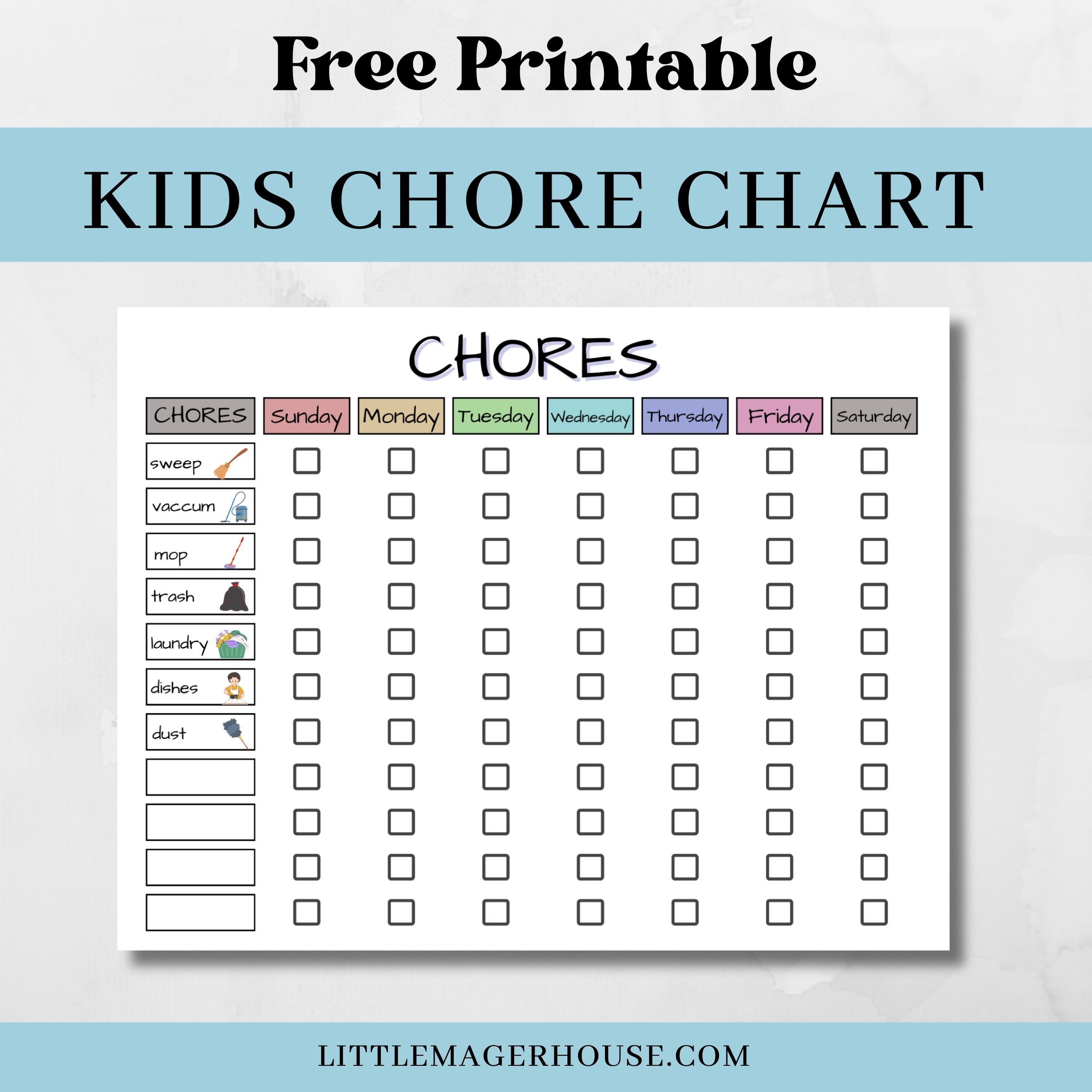 Free Printable Chore Chart For Kids With Pictures Little Mager House Worksheets Library