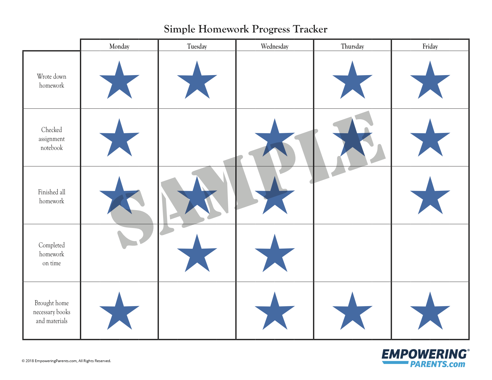 Class Printable Homework Chart