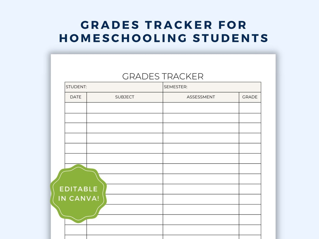 Grade Tracker Grading Scale Homeschool Grade Book Student Grade Sheet Homeschool Planner Printable Grade Tracker For Student Grade Log Etsy